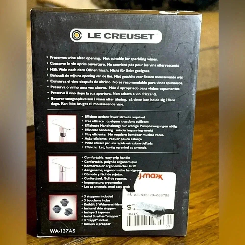 NWT Le Creuset WA-137AS Metal 🍷 Pump Preserves Open 🍷 (Stainless Steel)